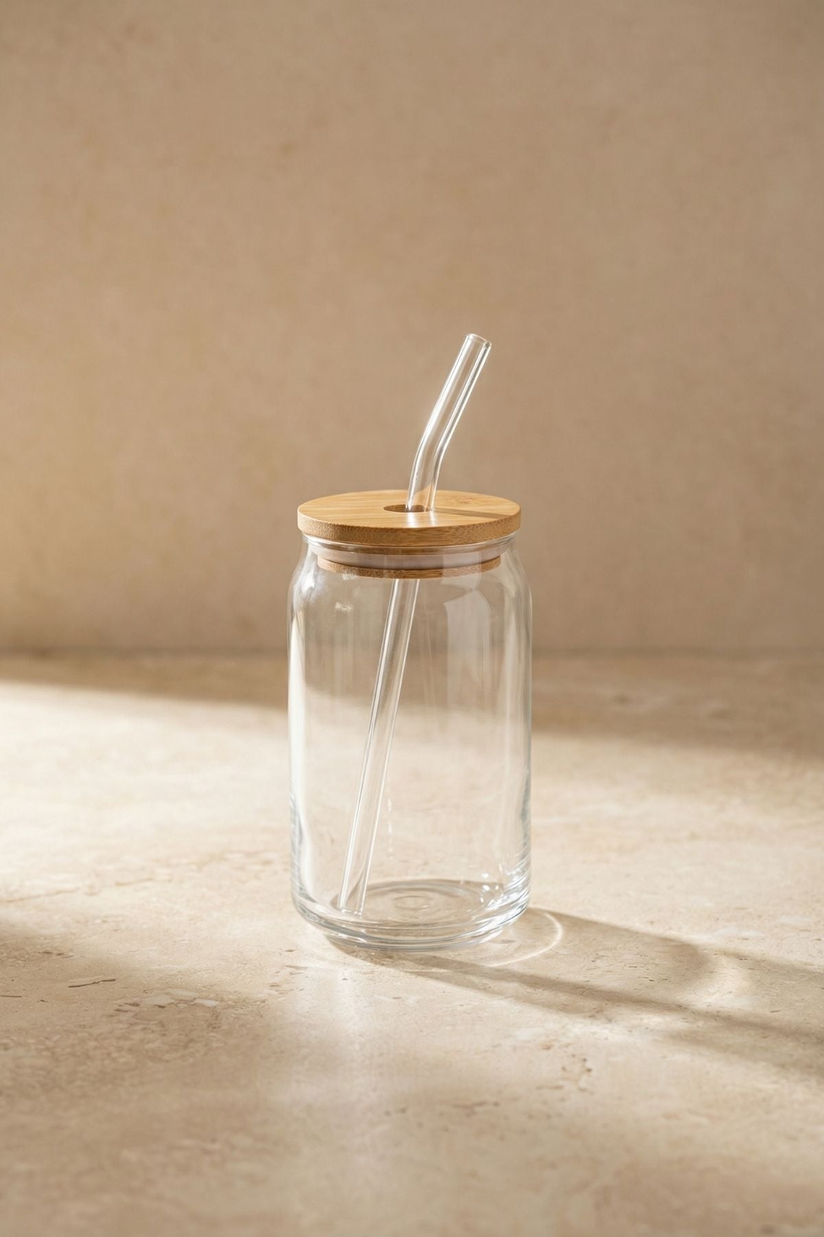 540 Ml Bambu Kapaklı Pipetli Cam Bardak KOD: TUTKU-1426