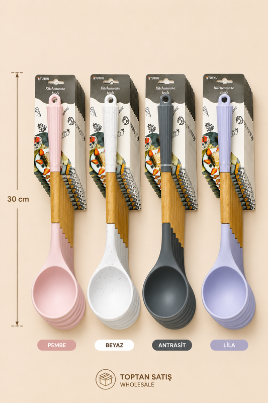 30 Cm Ahşap Saplı Silikon Kepçe KOD: 0321