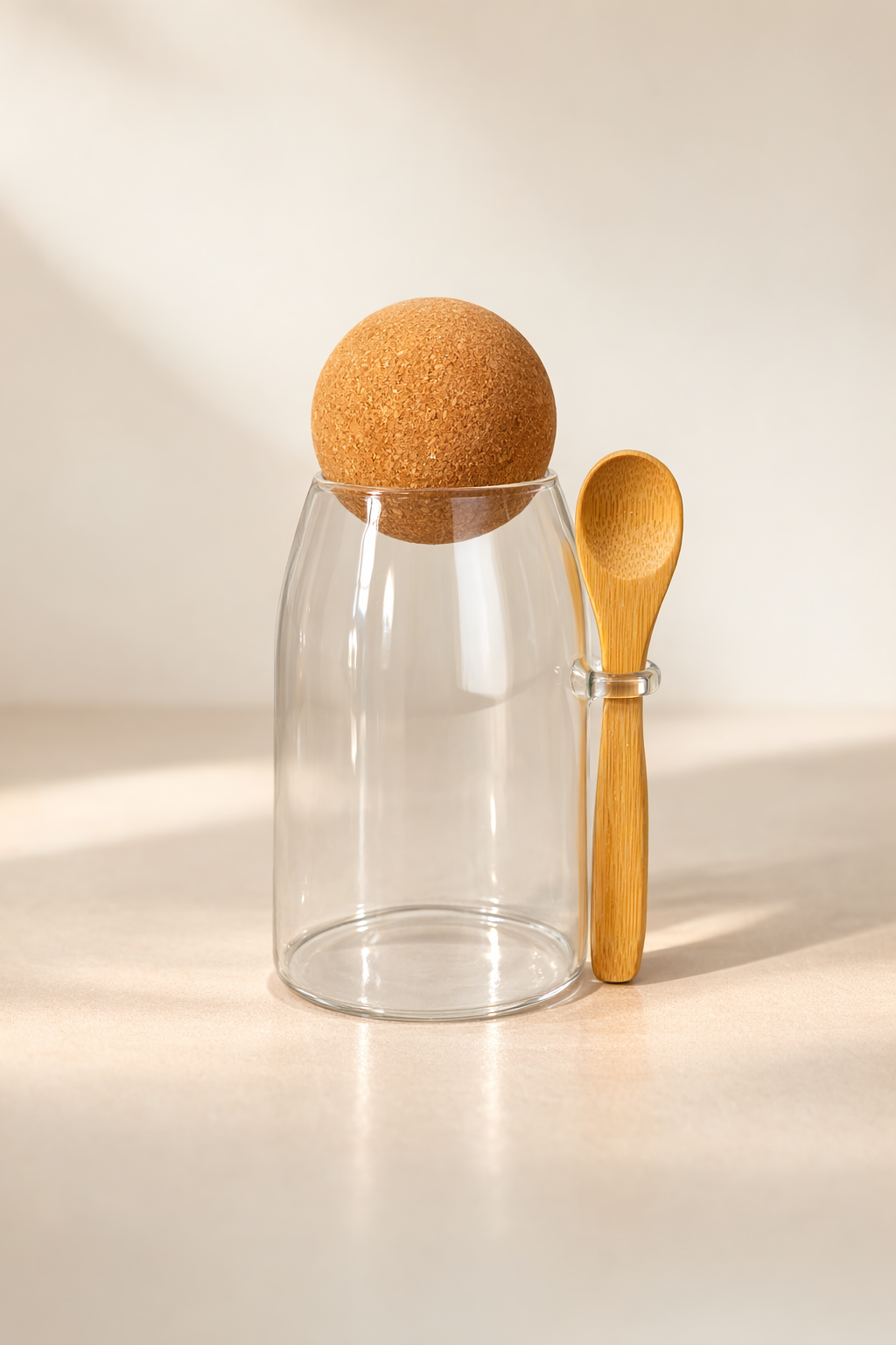 750 Ml Mantar Kapaklı Kaşıklı Cam Kavanoz - 15 Cm KOD: TUTKU-2561