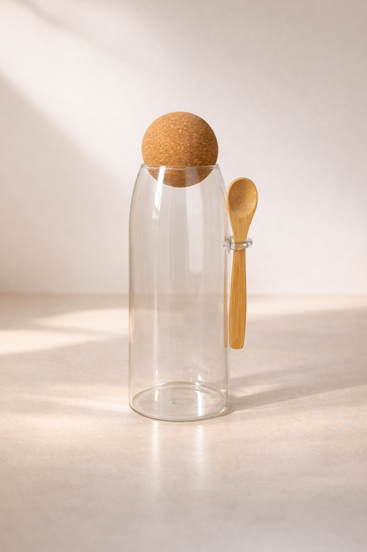 1300 Ml Mantar Kapaklı Kaşıklı Cam Kavanoz - 25 Cm KOD: JML-A-RM034