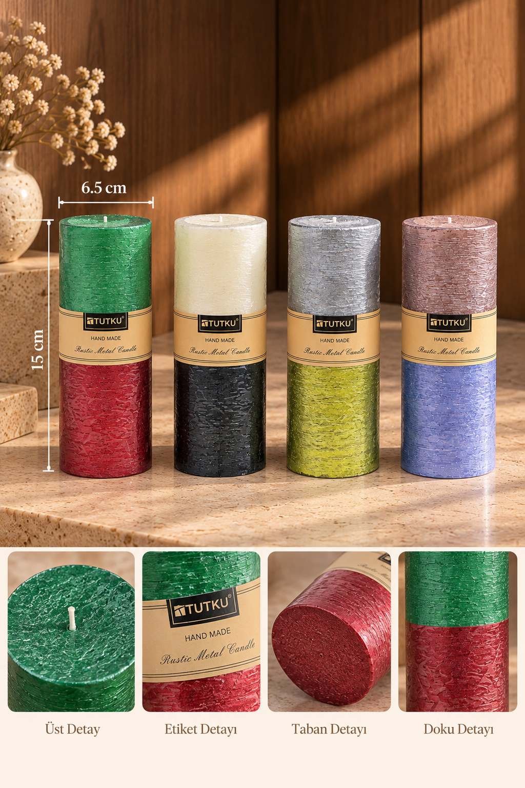 Çift Renk Simli Baton Mum Büyük - 15 cm Pkt:12 *4313*48* TUTKU-1723
