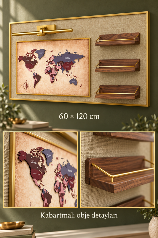 Dünya Haritalı Raflı 3D Dekoratif Tablo *45930*4* TUTKU-3933