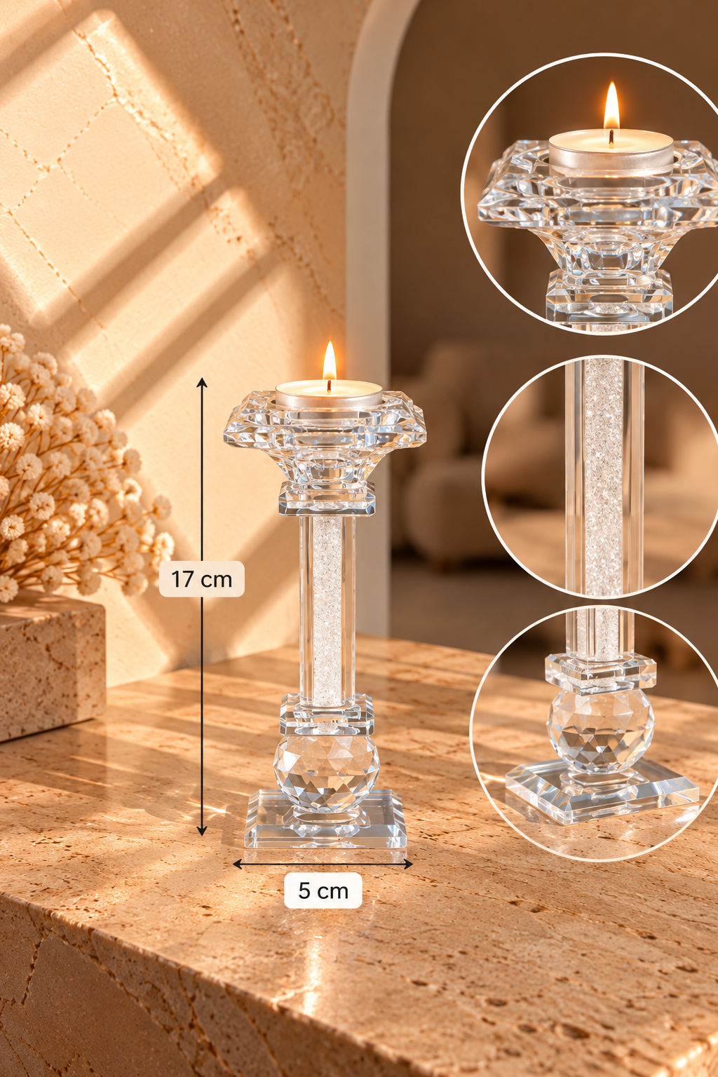 Kristal Küre Detaylı Dekoratif Mumluk - 17 cm *41189* TUTKU-2726