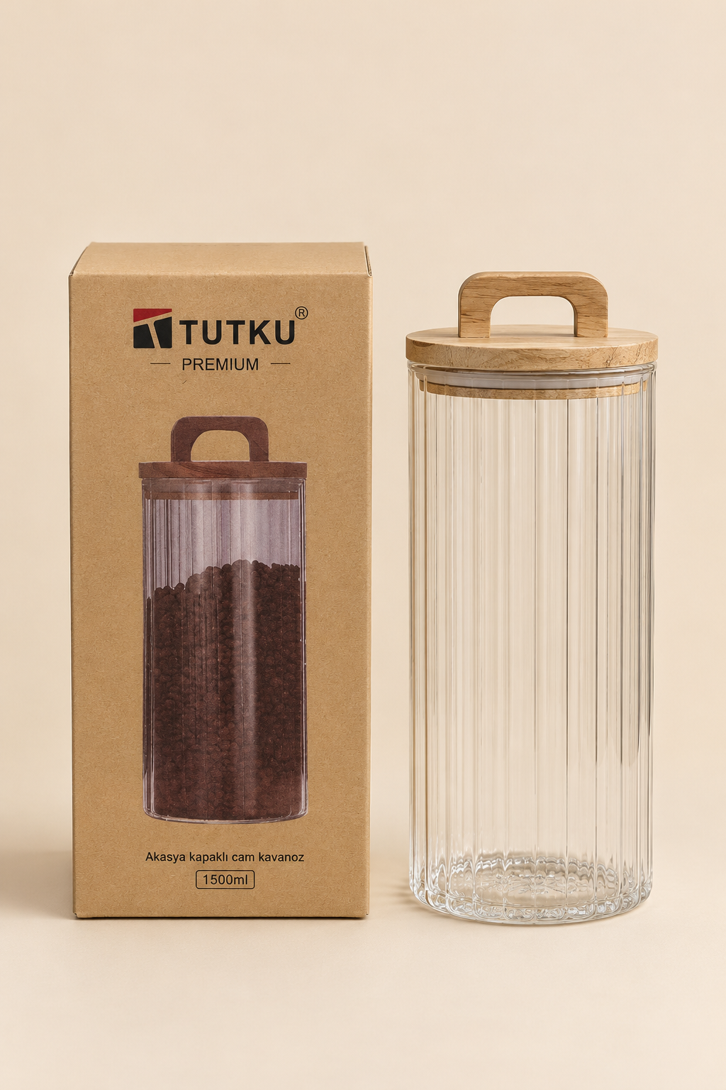 Akasya Kapaklı Cam Kavanoz Çizgili 10X20 cm*RZ-1040*12* TUTKU-3971