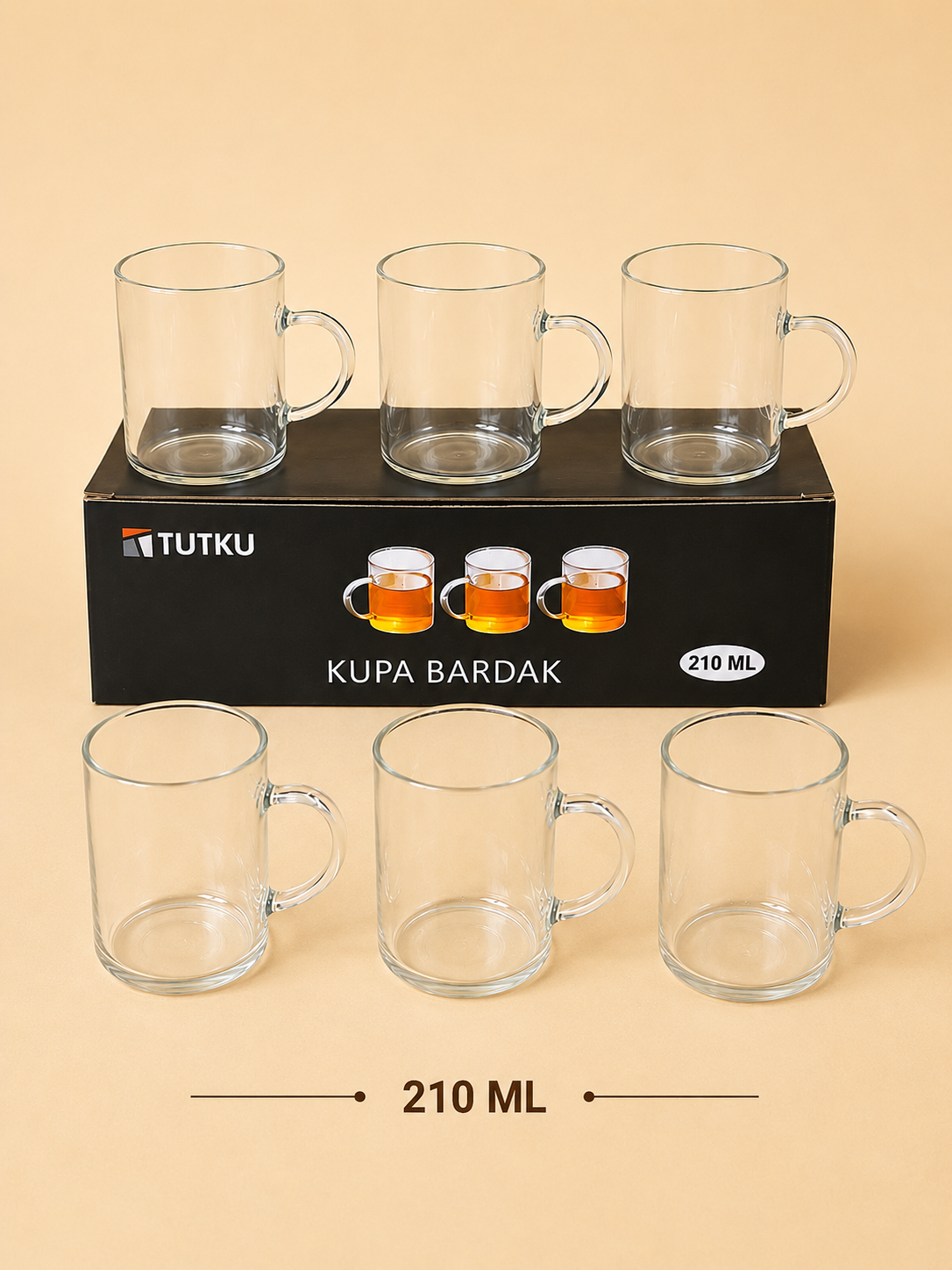 210 Ml Kulplu 6'lı Termisil Cam Bardak KOD: TUTKU-3177