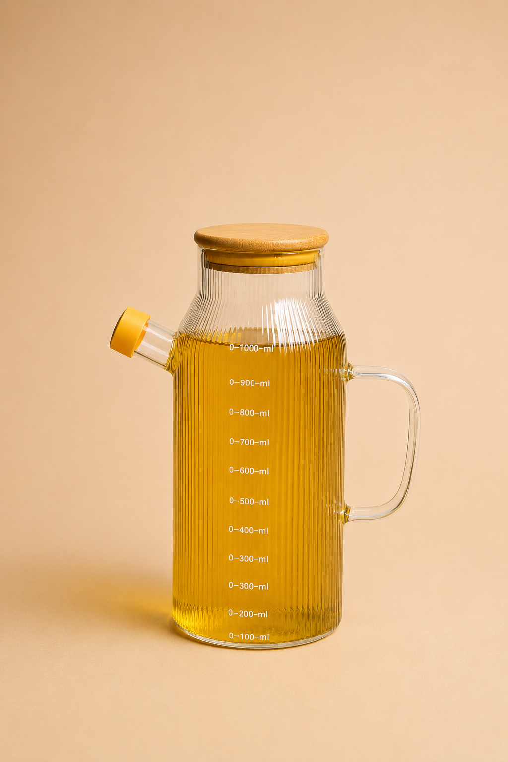 1 Litre Bambu Kapaklı Çizgili Cam Yağlık KOD: TUTKU-2777