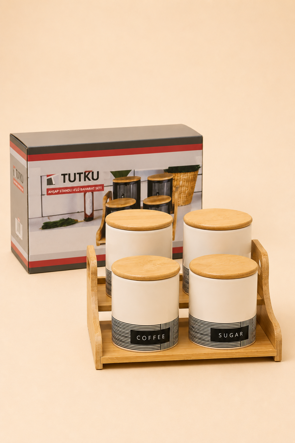 Bambu Standlı 4'lü Büyük Baharat Seti KOD: TUTKU-1405