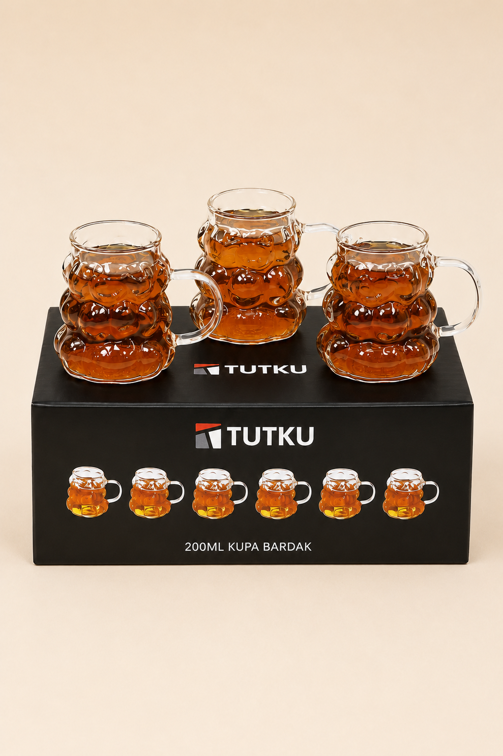 200 Ml Büyük Boy 6'lı Borosilikat Üzüm Kupa KOD: TUTKU-2774