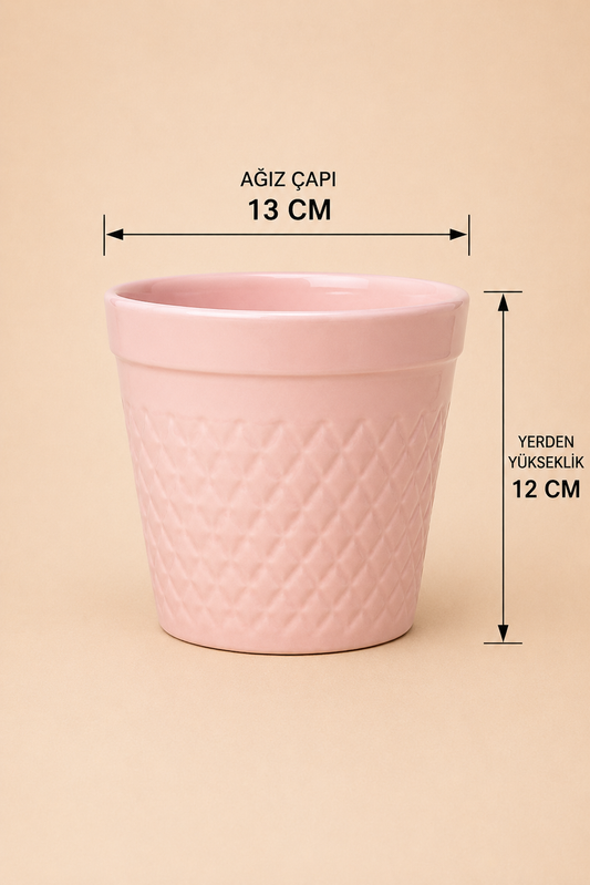 Baklava Desenli Seramik Saksı (13x12 Cm) KOD: 002167