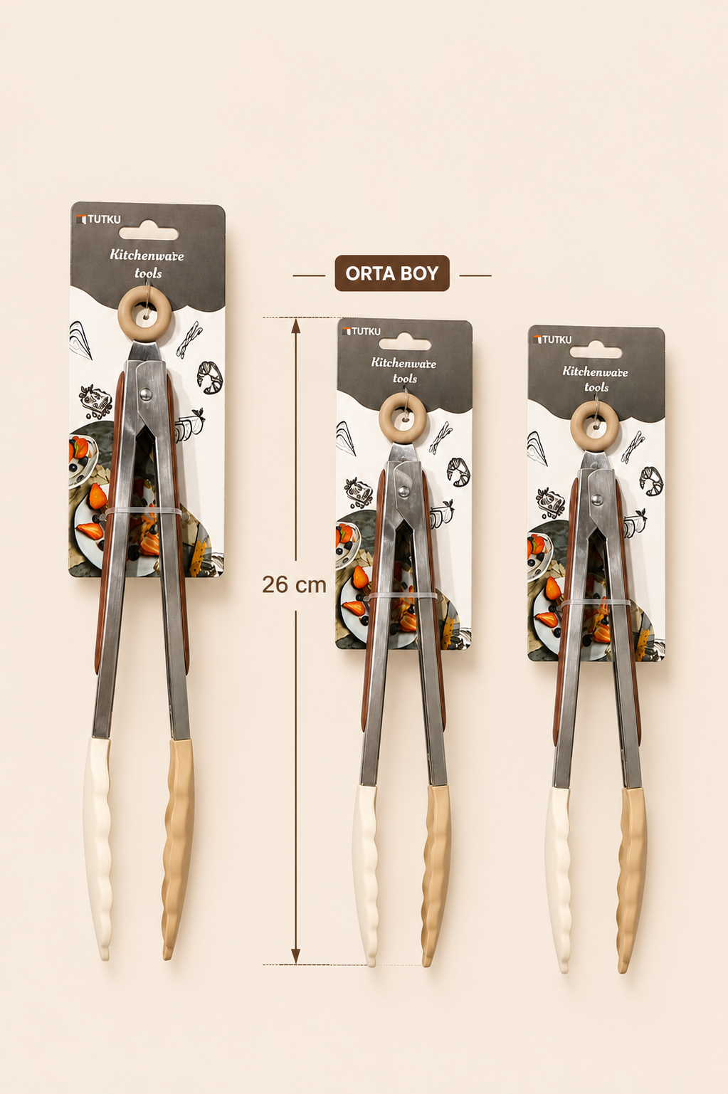 26 Cm Metal Gövde Silikon Maşa Orta Boy KOD: TUTKU-2599