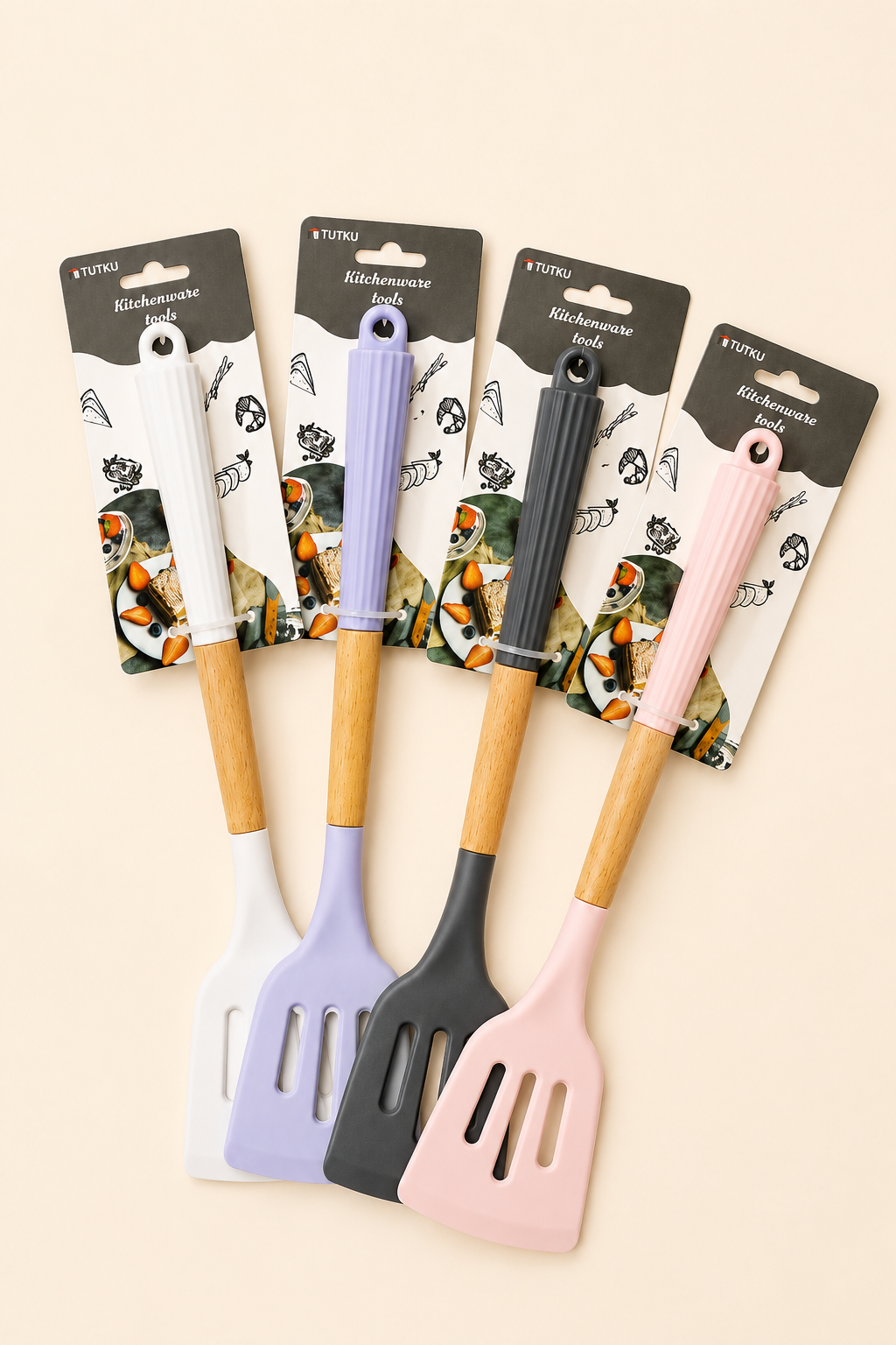 30 Cm Ahşap Saplı Delikli Silikon Spatula KOD: TUTKU-2580