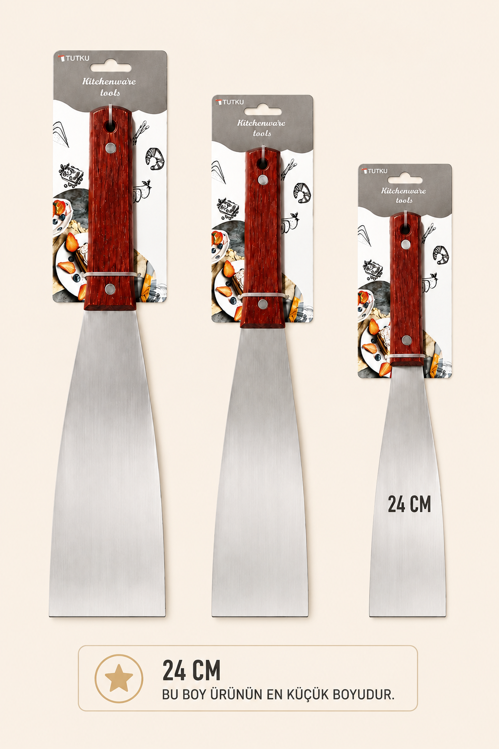 24 Cm Ahşap Saplı Metal Spatula & Kazıyıcı Küçük Boy KOD: TUTKU-2569