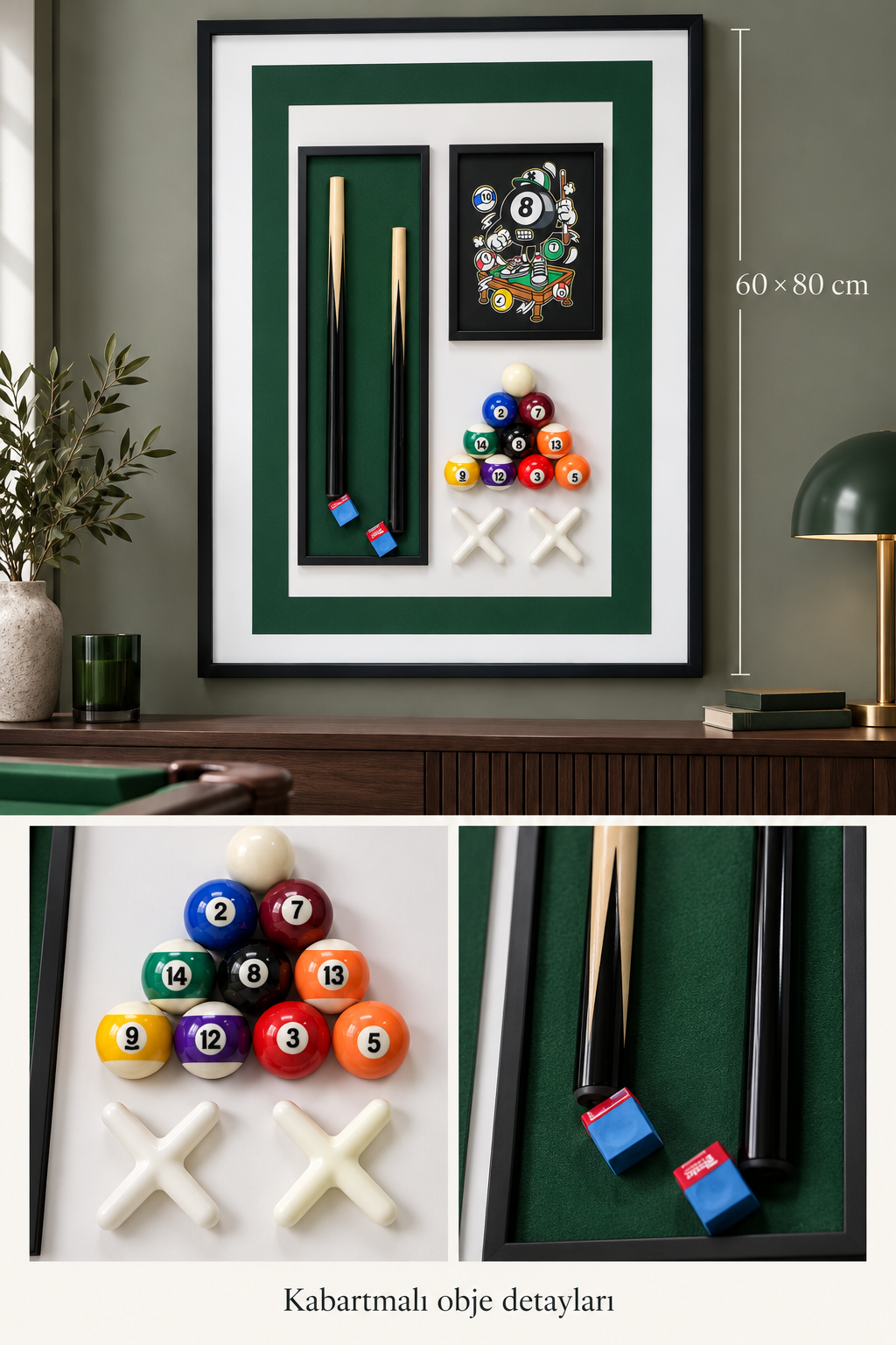 Kabartmalı Bilardo Temalı Dekoratif Tablo *45933*6* TUTKU-3935