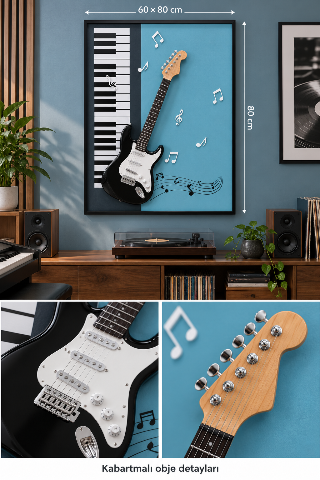Kabartmalı Elektro Gitar Dekoratif Tablo *45931*6* TUTKU-3920