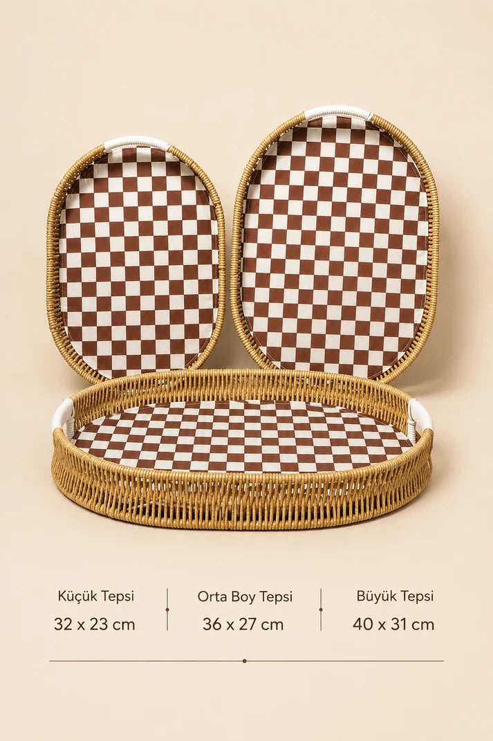 3'lü Oval İçi Kumaş Hasır Tepsi - 3. görsel