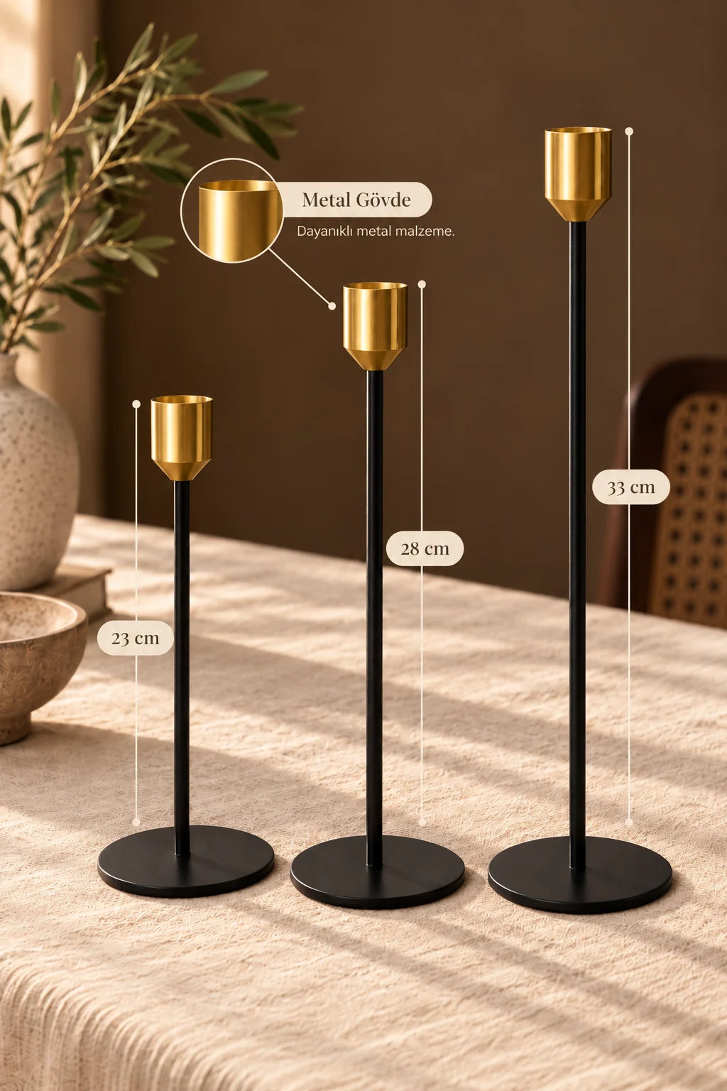 Metal Dekoratif 3'lü Şamdan*45663*48* TUTKU-3865