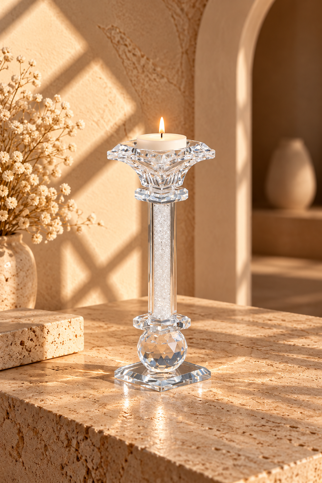 Kristal Küre Detaylı Dekoratif Mumluk - 21.5 cm *41190* TUTKU-2725