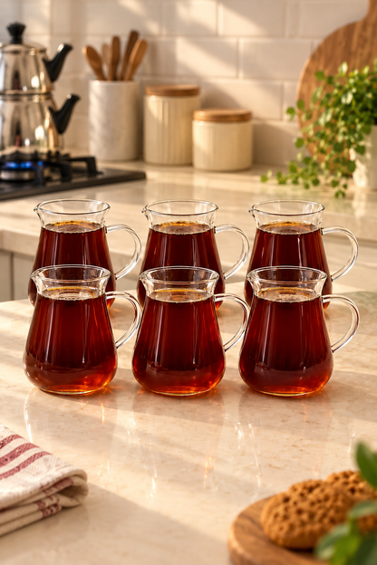 6'lı Kulplu Cam Çay Bardağı KOD: TUTKU-3195