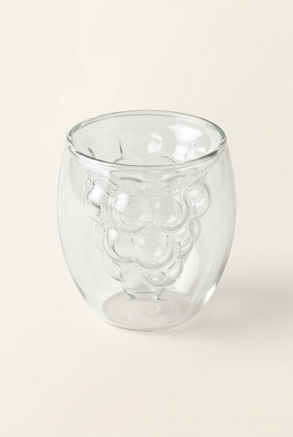 Üzüm Detaylı Çift Cidarlı Cam Bardak - 200 Ml KOD: TUTKU-2339