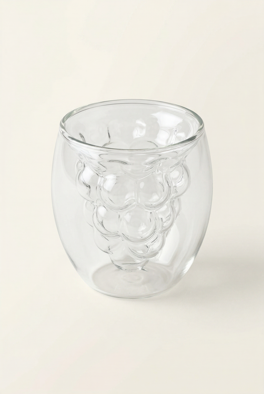 Üzüm Detaylı Çift Cidarlı Cam Bardak - 200 Ml KOD: KT-067
