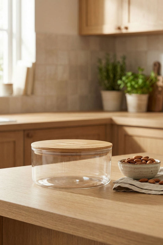 1200 ML Bambu Kapaklı Cam Saklama Kabı