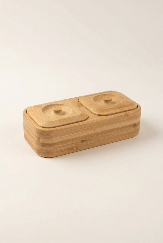 2 Bölmeli Bambu Saklama Kutusu, Şekerlik KOD:41212