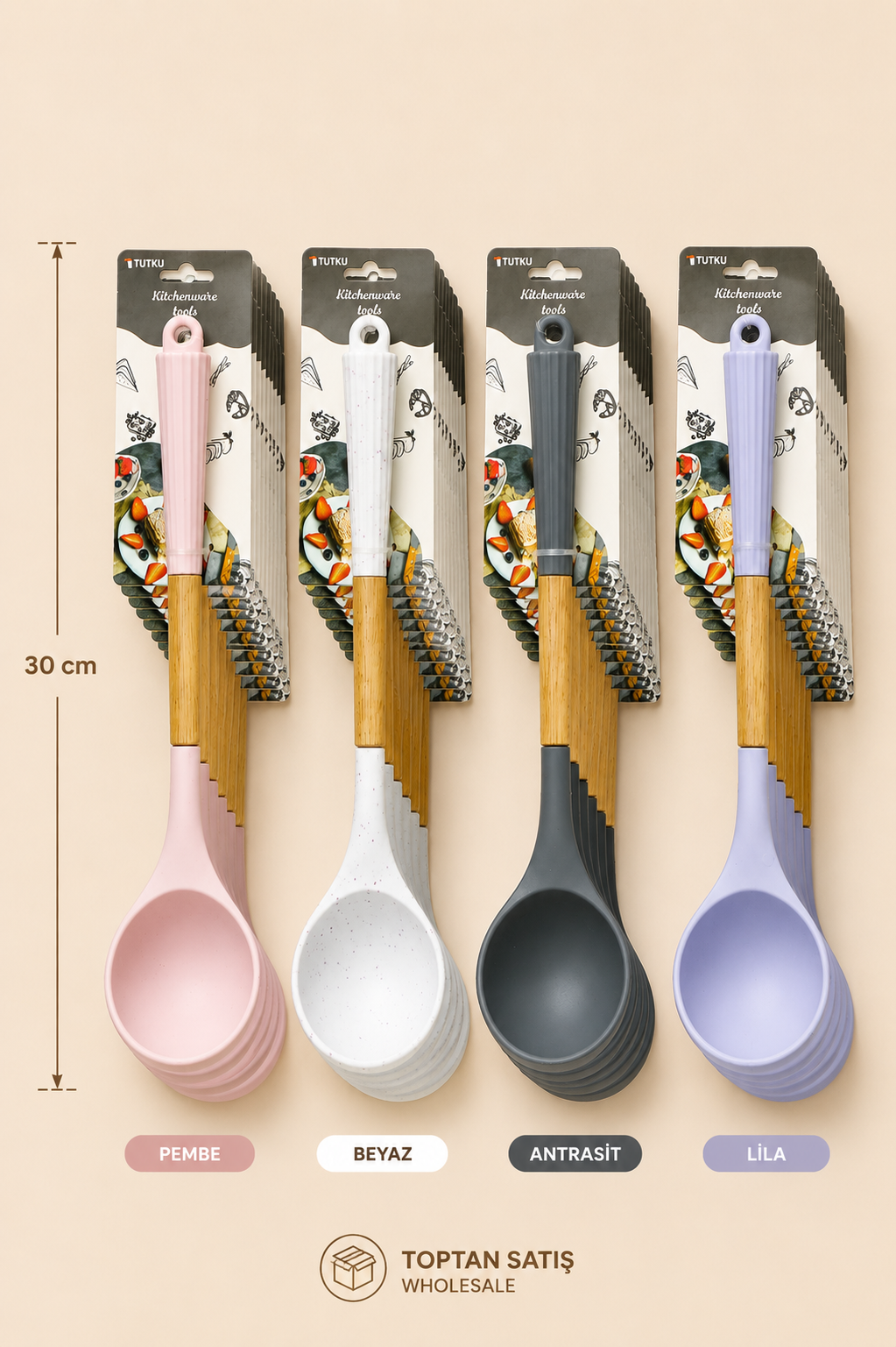 30 Cm Ahşap Saplı Silikon Kepçe KOD: TUTKU-2584