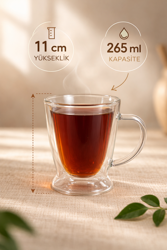 265 Ml Çift Cidarlı Cam Kupa Bardak  KOD: TUTKU-1453