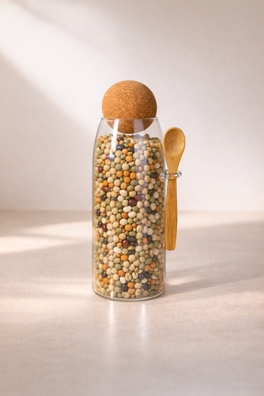 1300 Ml Mantar Kapaklı Kaşıklı Cam Kavanoz - 25 Cm KOD: JML-A-RM034