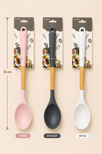30 Cm Ahşap Saplı Silikon Kaşık KOD: TUTKU-2583
