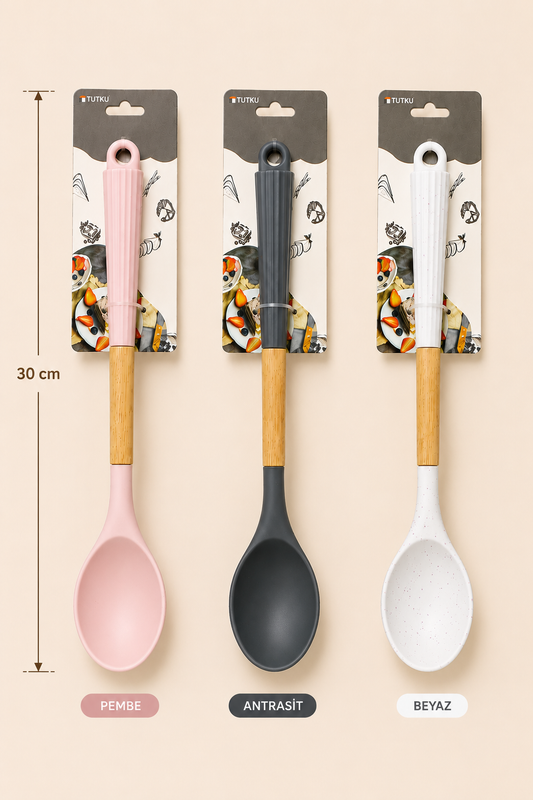 30 Cm Ahşap Saplı Silikon Kaşık KOD: 0320