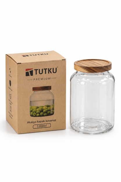 Akasya Kapaklı Cam Kavanoz 1200 ml - 16.5 cm *RZ-1042*24* TUTKU-3963