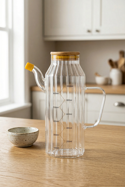 1 Litre Ölçekli Borosilikat Cam Yağdanlık KOD: KT-084