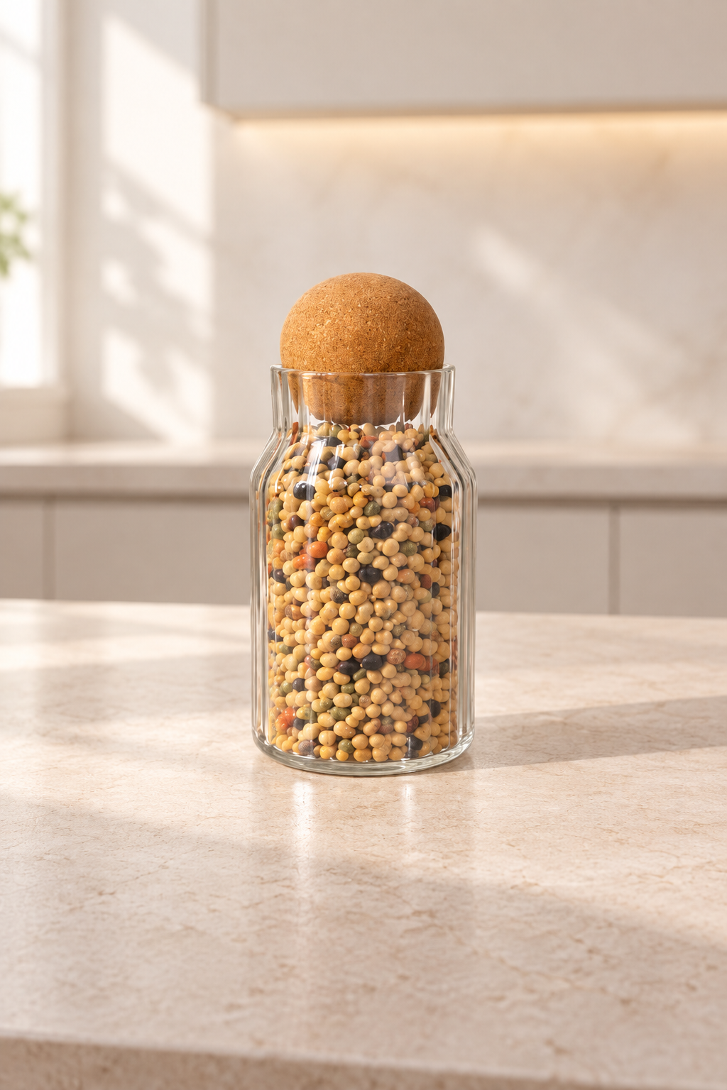 560 Ml Mantar Kapaklı Çizgili Cam Kavanoz - 16 Cm
