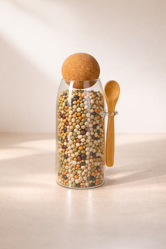 1000 Ml Mantar Kapaklı Kaşıklı Cam Kavanoz - 20 Cm KOD: JML-A-RM033