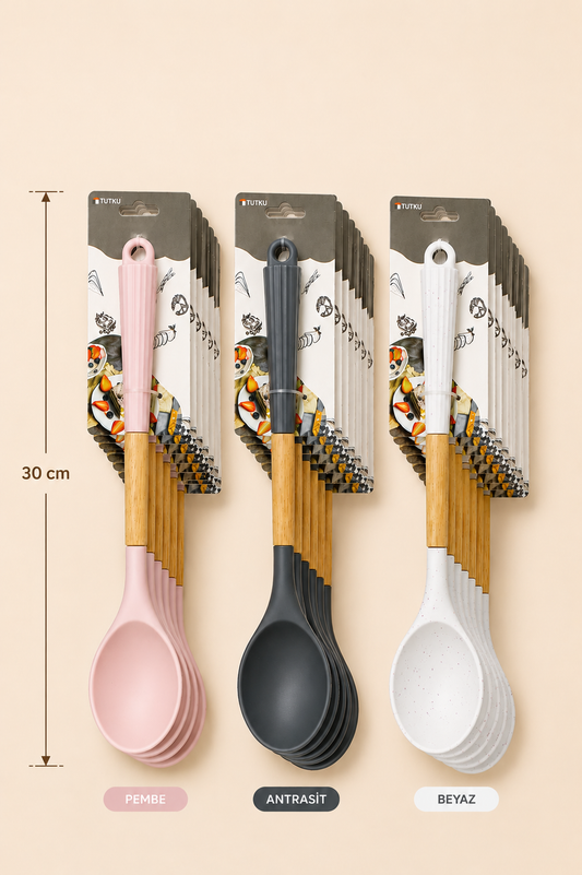 30 Cm Ahşap Saplı Silikon Kaşık KOD: 0320