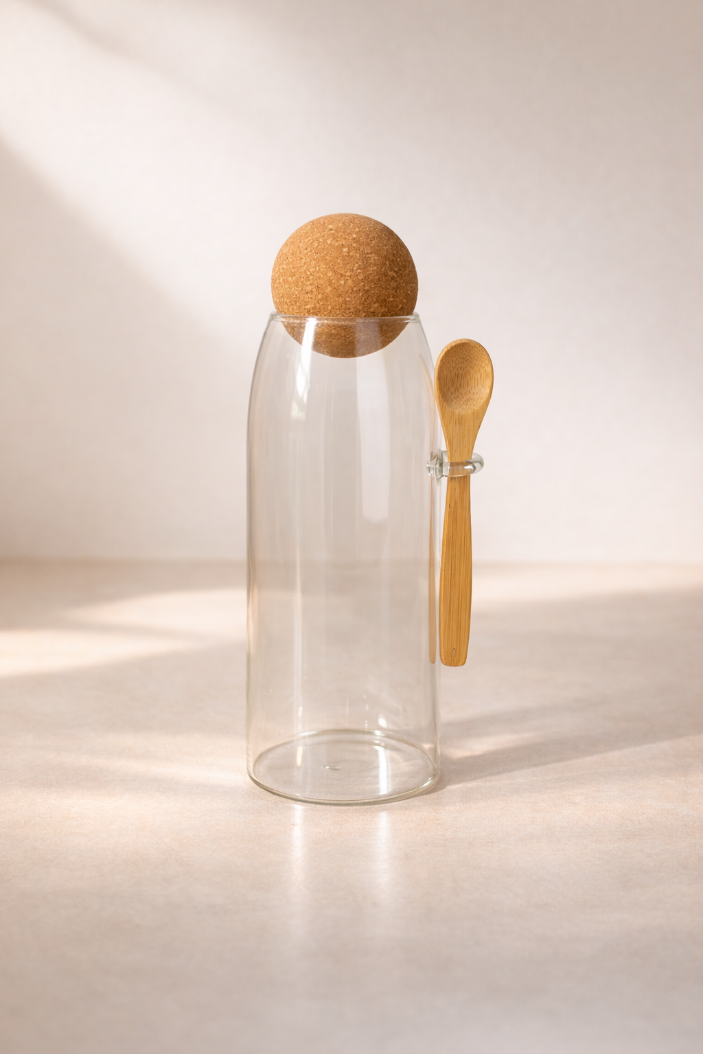 1300 Ml Mantar Kapaklı Kaşıklı Cam Kavanoz - 25 Cm KOD: TUTKU-2559