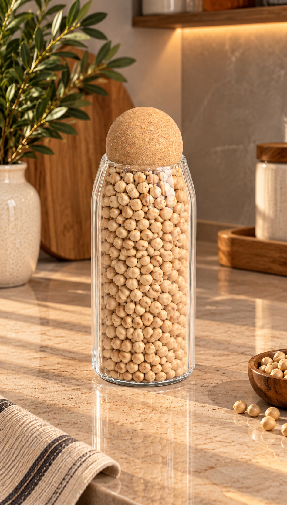 520 Ml Mantar Kapaklı Rölyefli Cam Kavanoz - 15 Cm