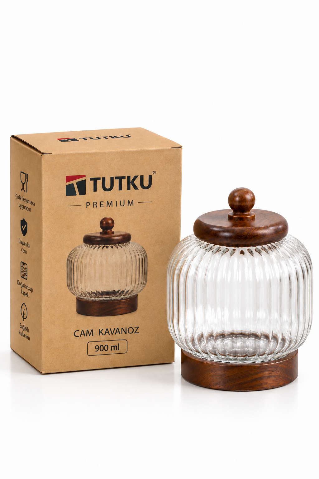 Akasya Kapak+Alt Cam Kavanoz 900 ml - 16 cm *RZ-1037*12* TUTKU-3968