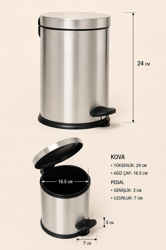Mikro 3L Paslanmaz Çöp Kovası Pedallı-001903