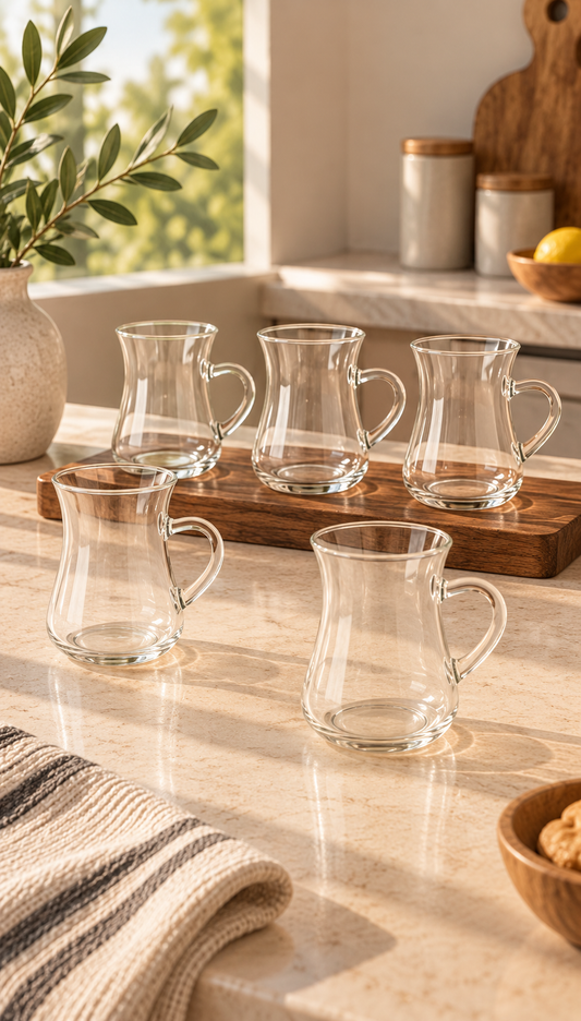 6'lı Kulplu Cam Çay Bardağı 210 Ml KOD: TUTKU-2449