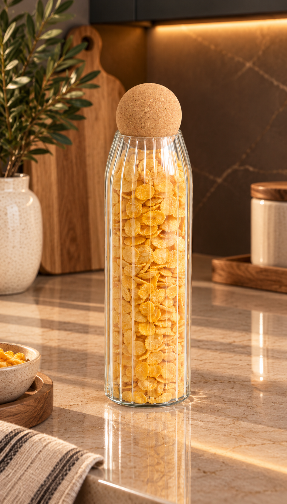 960 Ml Mantar Kapaklı Rölyefli Cam Kavanoz - 25 Cm