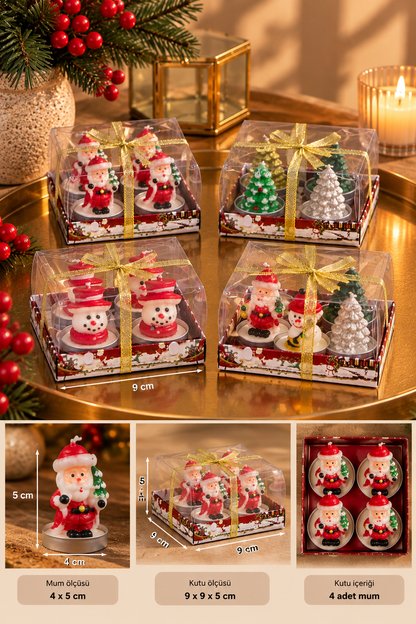 Ofset Kutu 4'lü Yılbaşı Mumu - (9x9 cm) *40908* TUTKU-3110