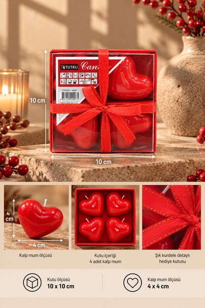 Ofset Kutu 4'lü Kalp Mum - 4,5 cm Pkt:12 *40997*120* TUTKU-3096