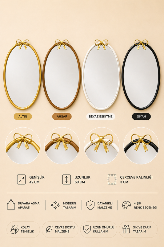 Dekoratif Duvar Aynası Oval (62X40 Cm)  KOD: TUTKU-3206