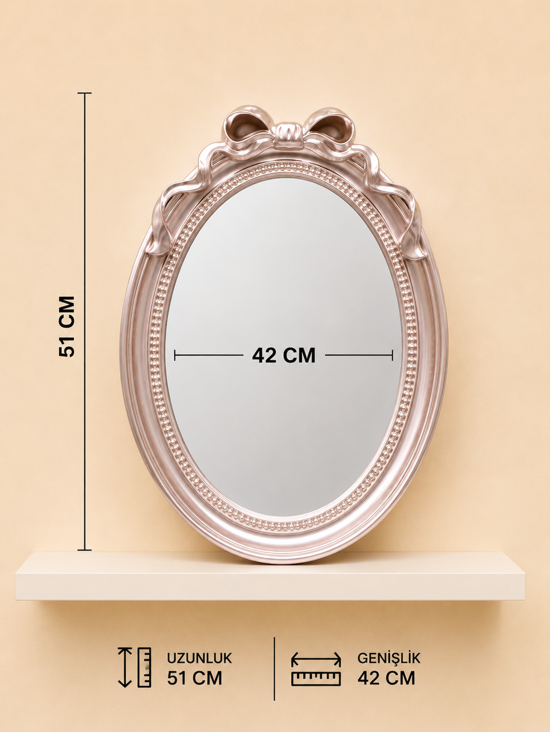 Dekoratif Duvar Aynası Oval (54x42 Cm) KOD: TUTKU-3240