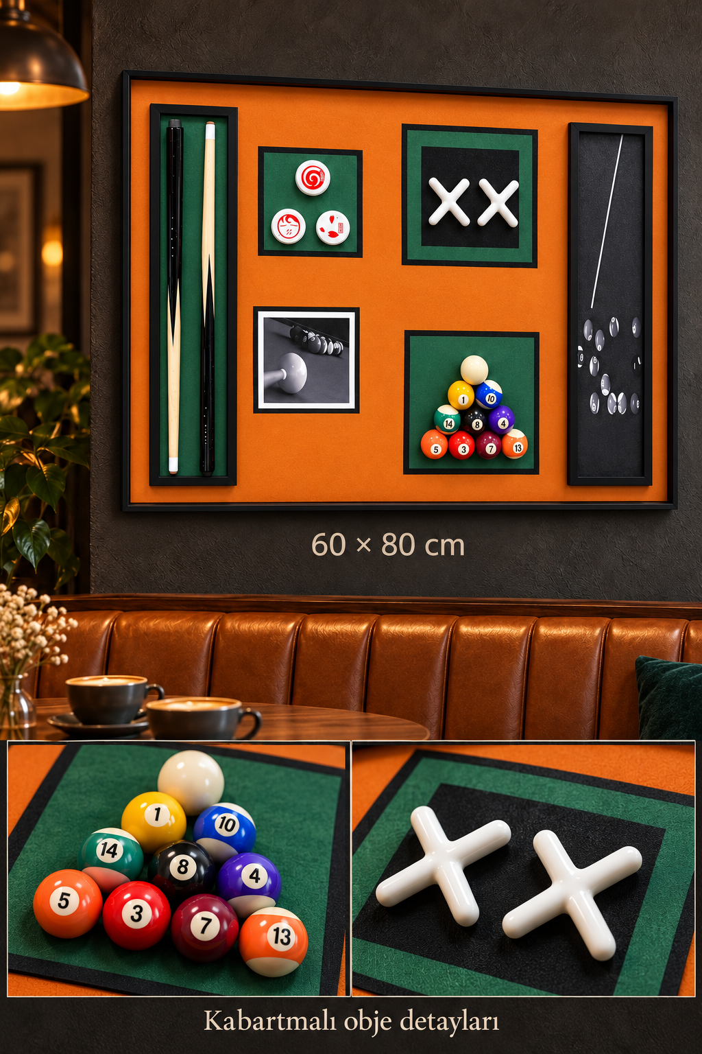 Kabartmalı Bilardo Temalı Dekoratif Tablo *45933*6* TUTKU-3935
