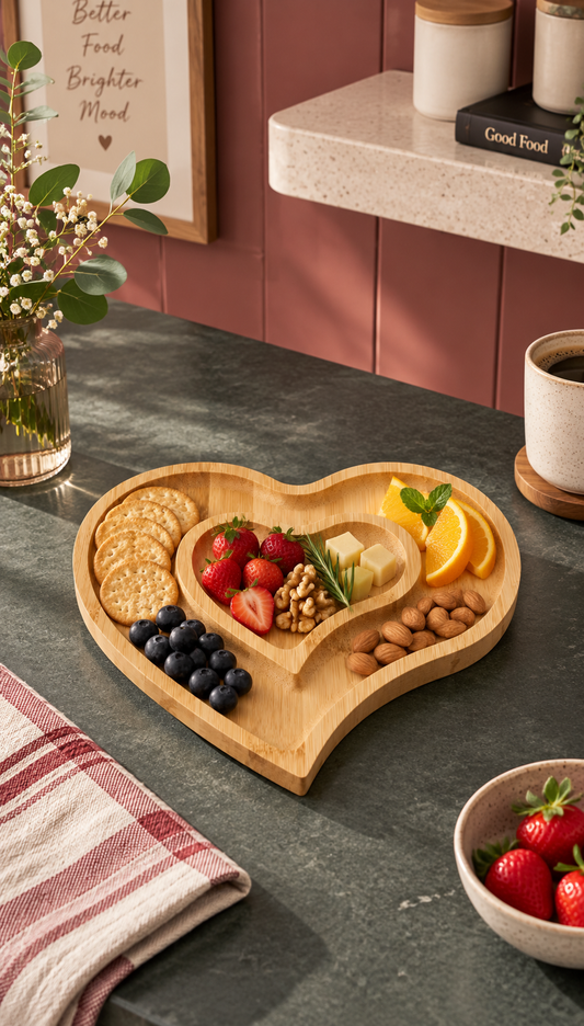 Bambu Küçük 2 Bölme Kalp Tepsi KOD: TUTKU-621