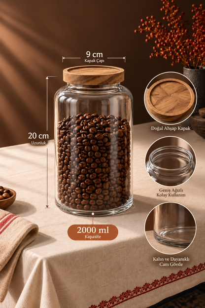 Akasya Kapaklı Cam Kavanoz 2000 ml - 20 cm *RZ-1044*24* TUTKU-3965