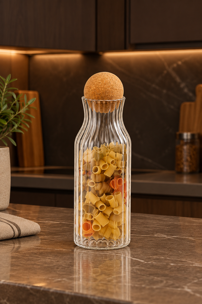 Top Kapaklı Cam Kavanoz Rölyefli 720 Ml